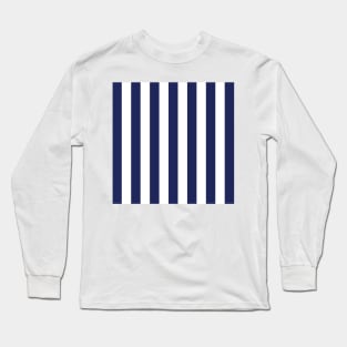 Navy Blue and White Stripes, Vertical Awning Stripes Long Sleeve T-Shirt